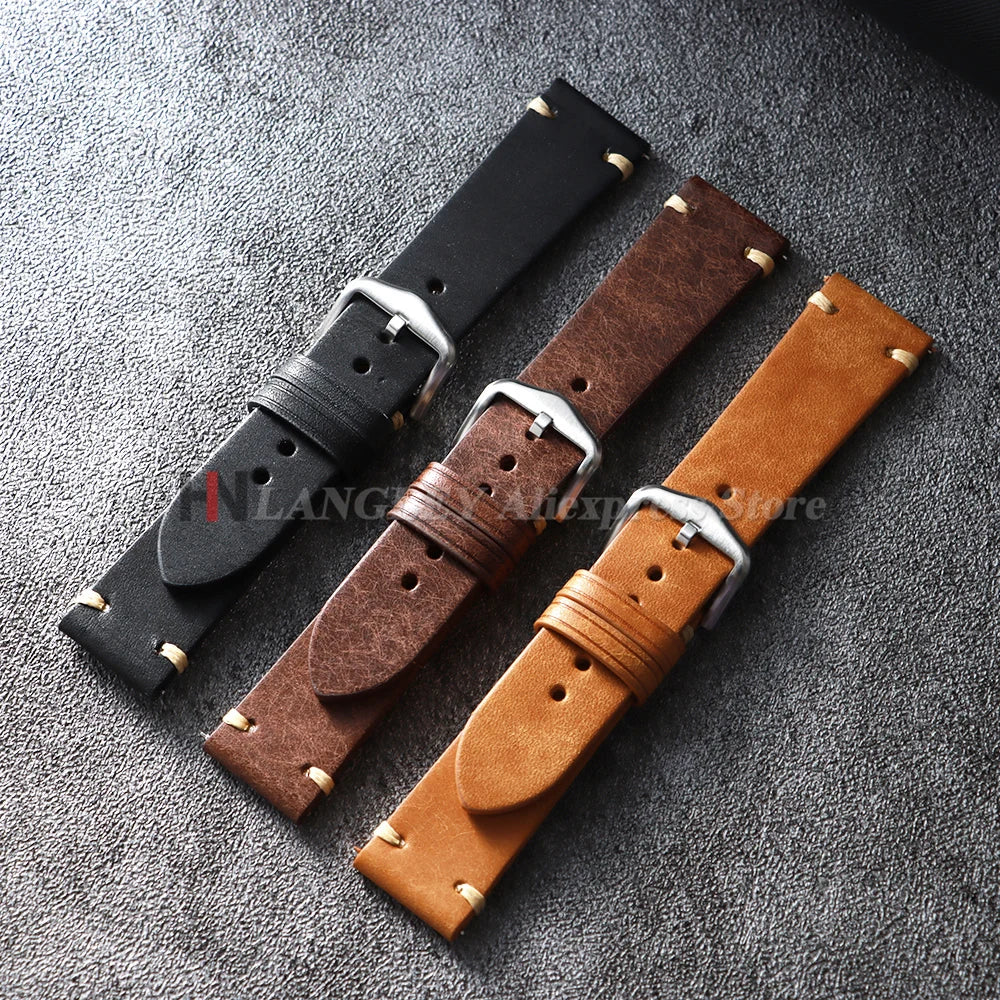 Handmade Stitching Cowhide Watch Straps 18mm 19mm 20mm 21mm 22mm Matte Leather Strap for Seiko for Omega Quick Release Watchband