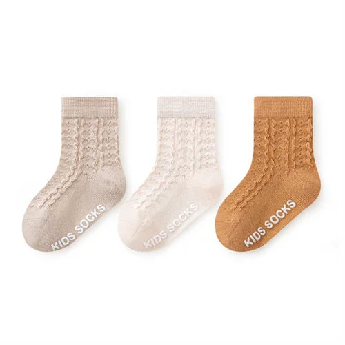 3Pairs/lot Kids Socks For Girls Boys Spring Summer Thin Soild Socks For Newborn Children's Cotton Mesh Non-slip Floor Sock 0-5Y