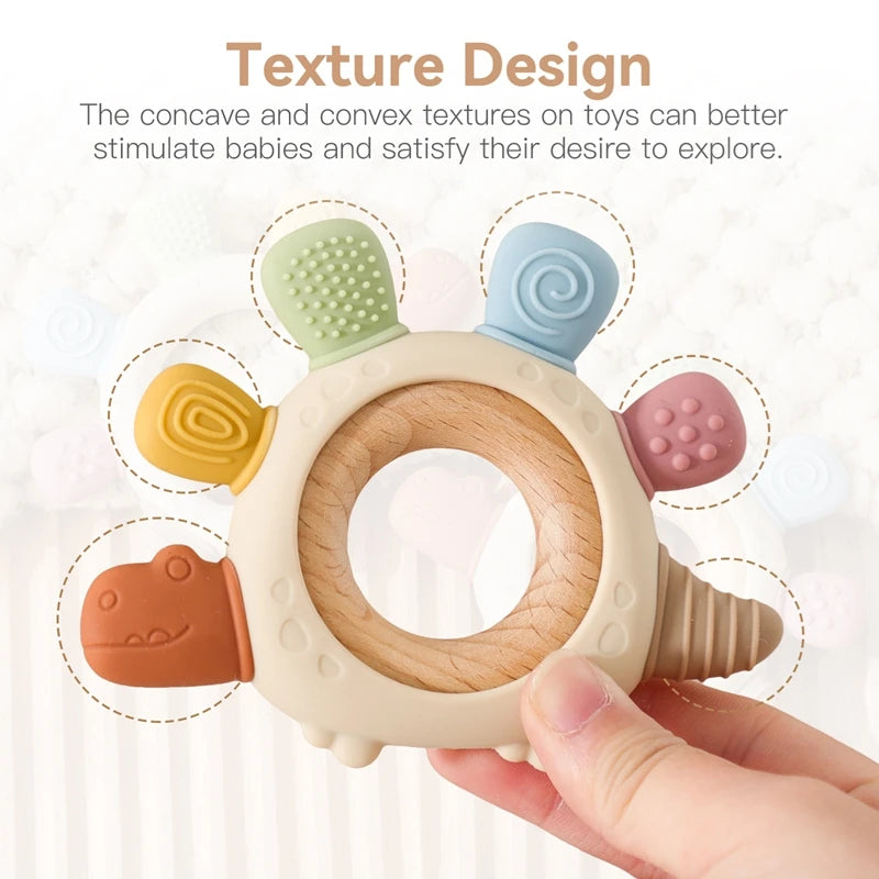 BPA-Free Baby Dinosaur Silicone Teether Sensory Toy Easy to Grip Infant Care Food Grade Baby Toy Newborn Gift Babies Accessory