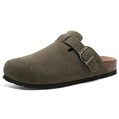 Crestar Women Genuine Suede Clogs Fashion Cow Leather Slippers New Color Soft Cork Footbed Mules Potato Shoes with Arch Support