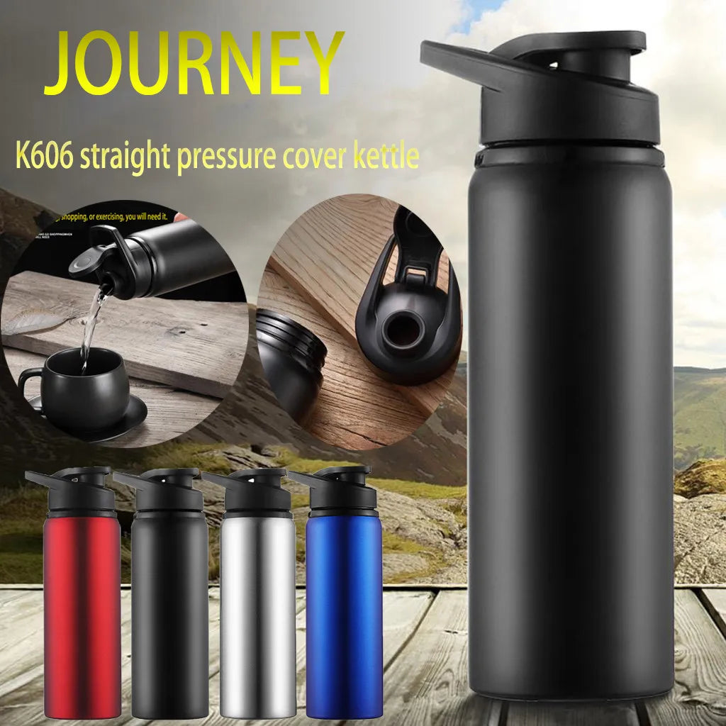Metallic Stainless Steel Sports Water Bottle Matte Finish Direct Drink Cycling Bottle Portable Water Cup For Outdoor Travel