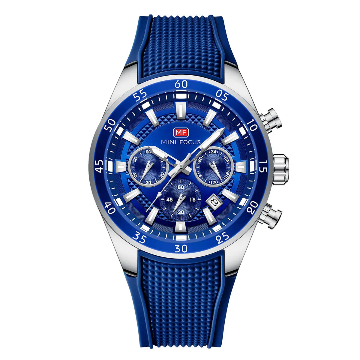 MINI FOCUS Men's Quartz Watch Multifunctional Chronograph Luminous Waterproof Casual Sport Wristwatch with Silicone Strap 0627G