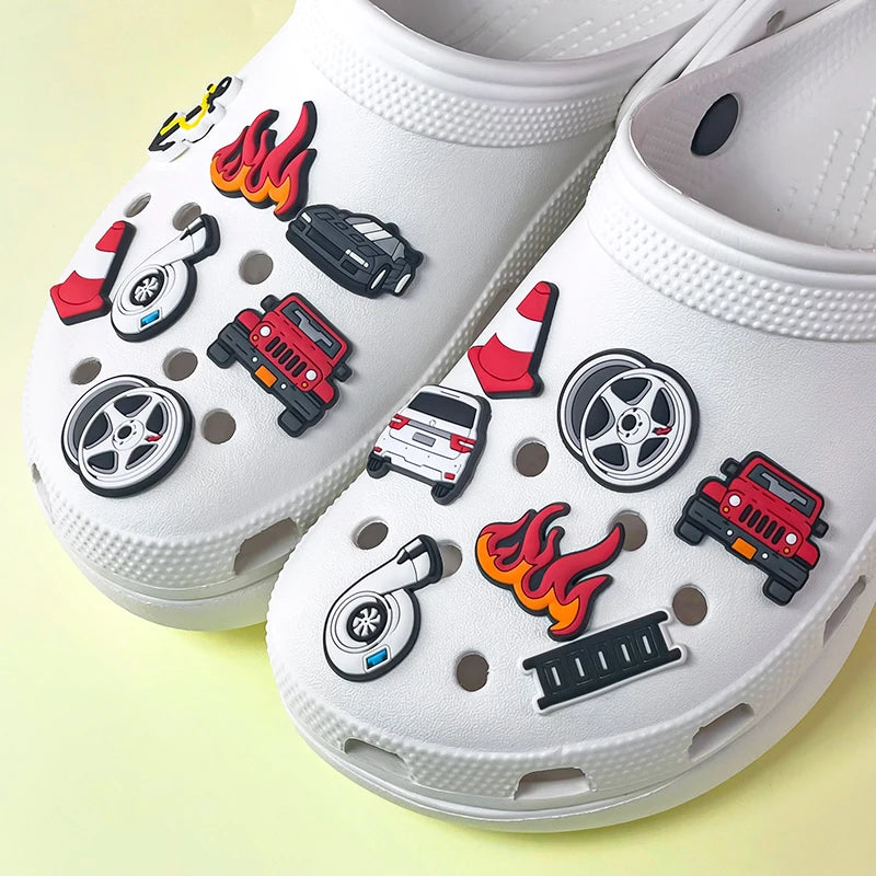1/9pcs Cruel Jeep Sports Car Shoe Charms for Boys Kids Gift Turbine Hub Shoe Decoration Accessories  Ship's Anchor Pin Clog