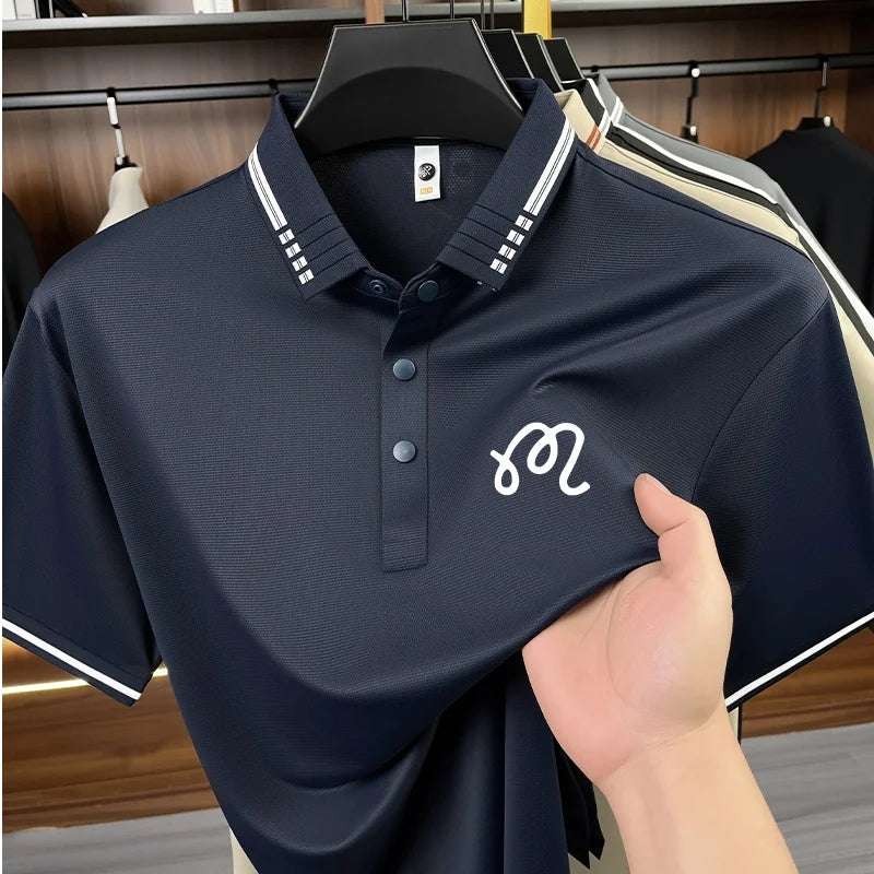 Designer Men's New Seamless Exquisite Print Polo Shirt Cool Short Sleeved Fashion Solid Color T-shirt Business Casual Men's Wear