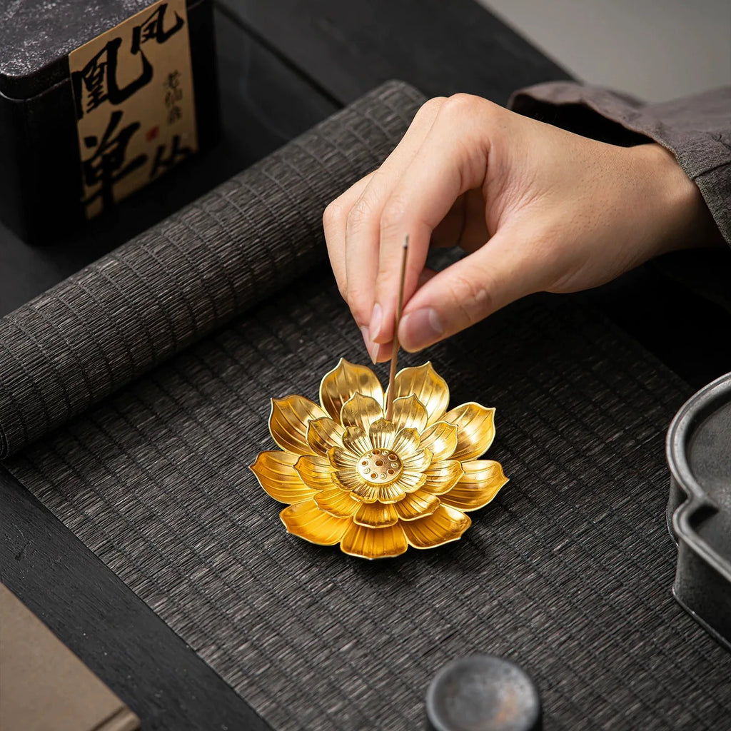 Buddhism Lotus Line Incense Alloy Incense Burner Stick Holder  plate Sandalwood Coil Base Temples Yoga Studios Home Decoration