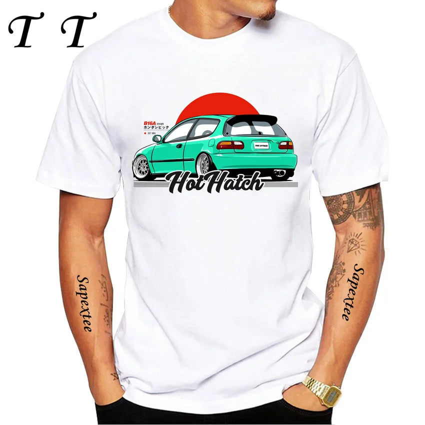 Retro Civic Type R FN2 Black T-Shirt New Summer Men Short Sleeve JDM Legends Print Tshirts Boy Casual Tops Car Sport White Tees