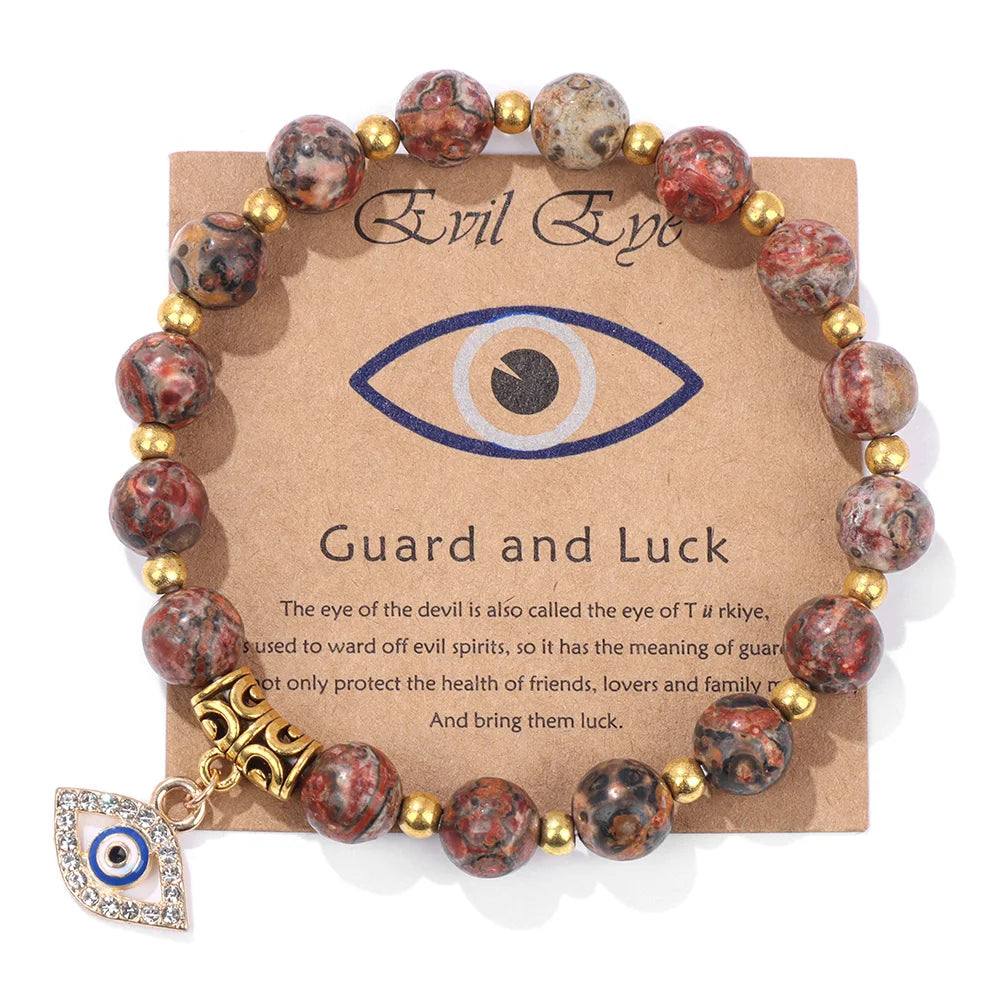 Green Aventurine Stone Card Bracelet Turkish Evil Eye Pendant Bracelets For Women Men Luck Protection Pray Meditation Jewelry
