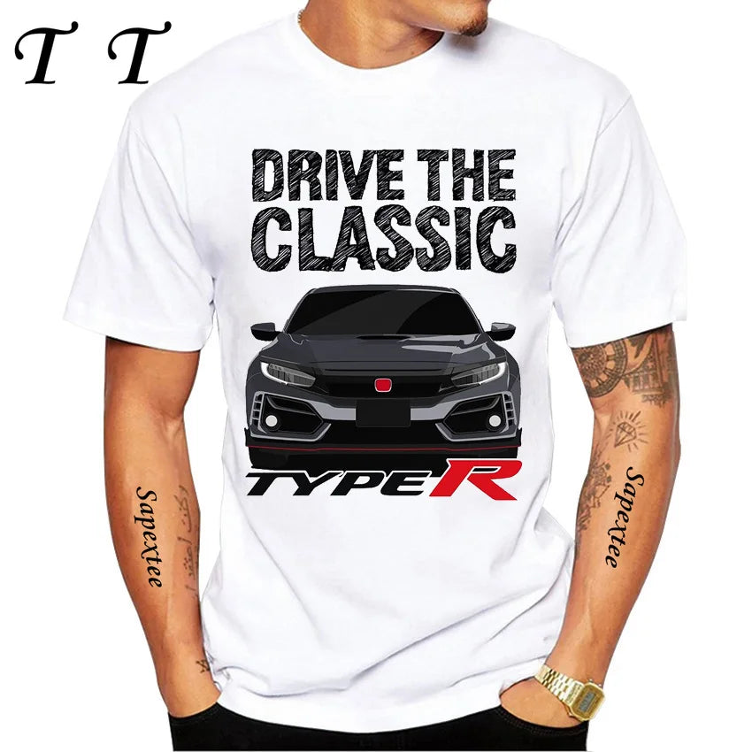 Retro Civic Type R FN2 Black T-Shirt New Summer Men Short Sleeve JDM Legends Print Tshirts Boy Casual Tops Car Sport White Tees