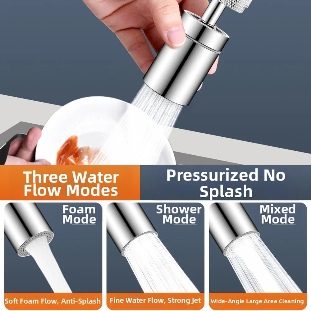 360 Degree Rotating Kitchen Faucet Extender With 3 Modes Spray Shower Stream For Splash Prevention Silver Adapter Included
