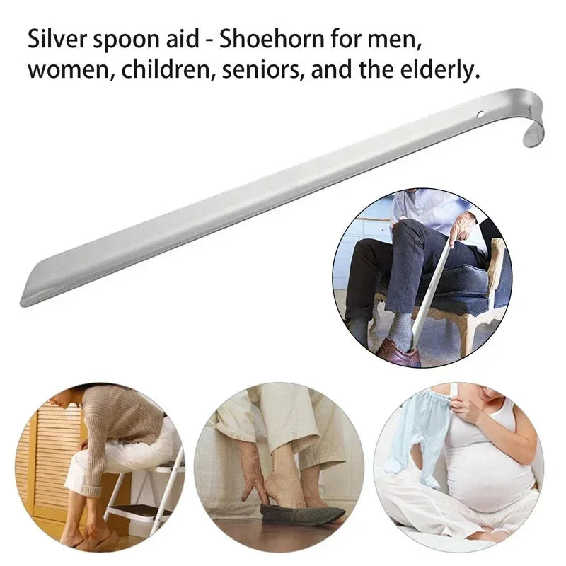 52cm Extra Long Stainless Steel Silver Metal Shoehorn Shoe Lifter Aid Slip-On Shoe Pulling Tool for Easy Shoe Removal
