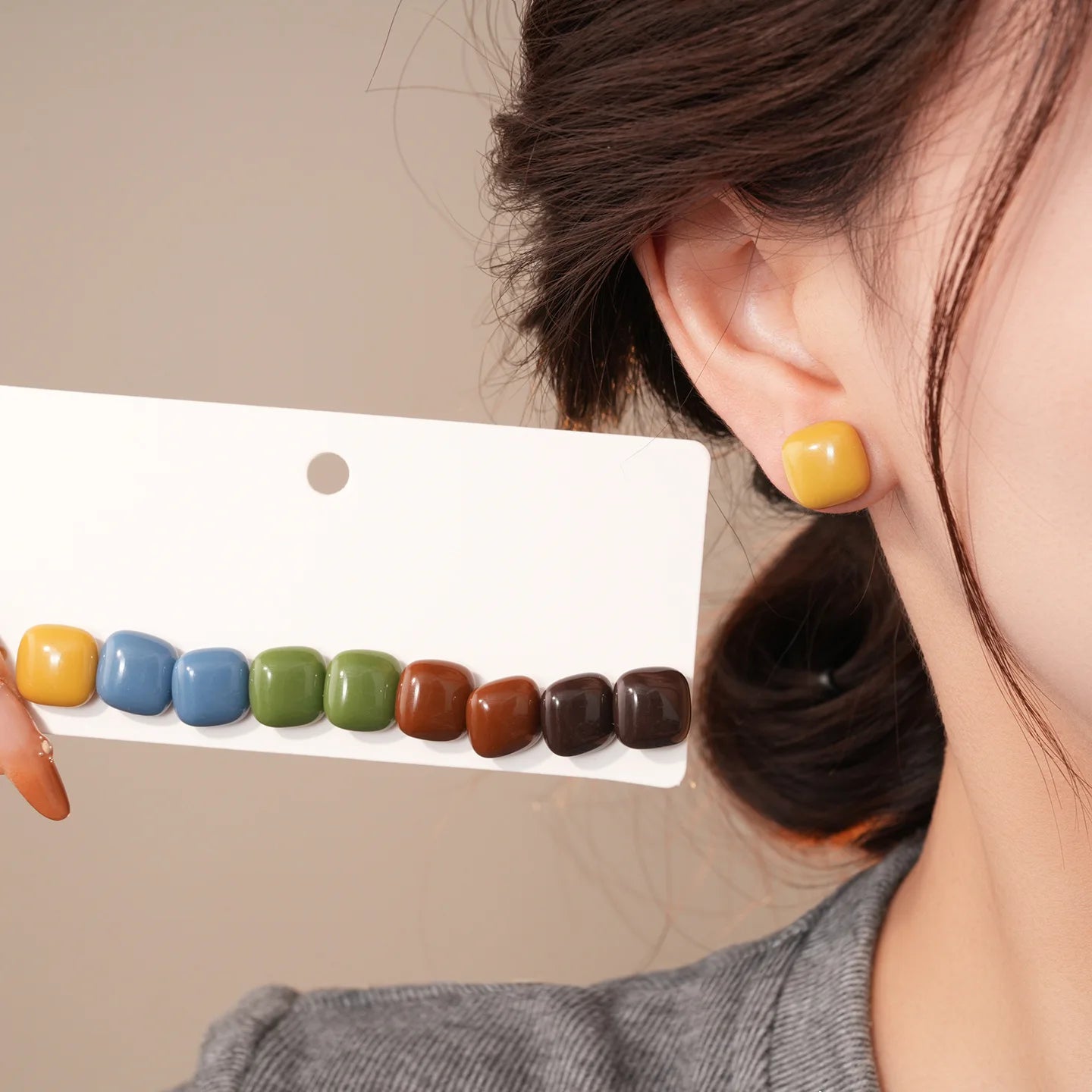 10 Pcs/set Candy Color Square Resin Stud Earrings for Women Sweet Simple Geometric Acrylic Ear Studs charms Jewelry Sets K