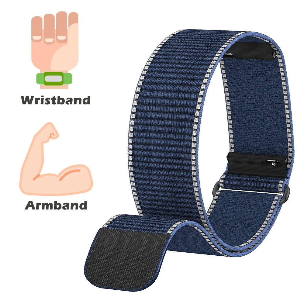 Full Coverage Nylon Elastic Armband Wristband for Amazfit Helio Adjustable Genuine Leather Hook and Loop Water-Resistant Strap