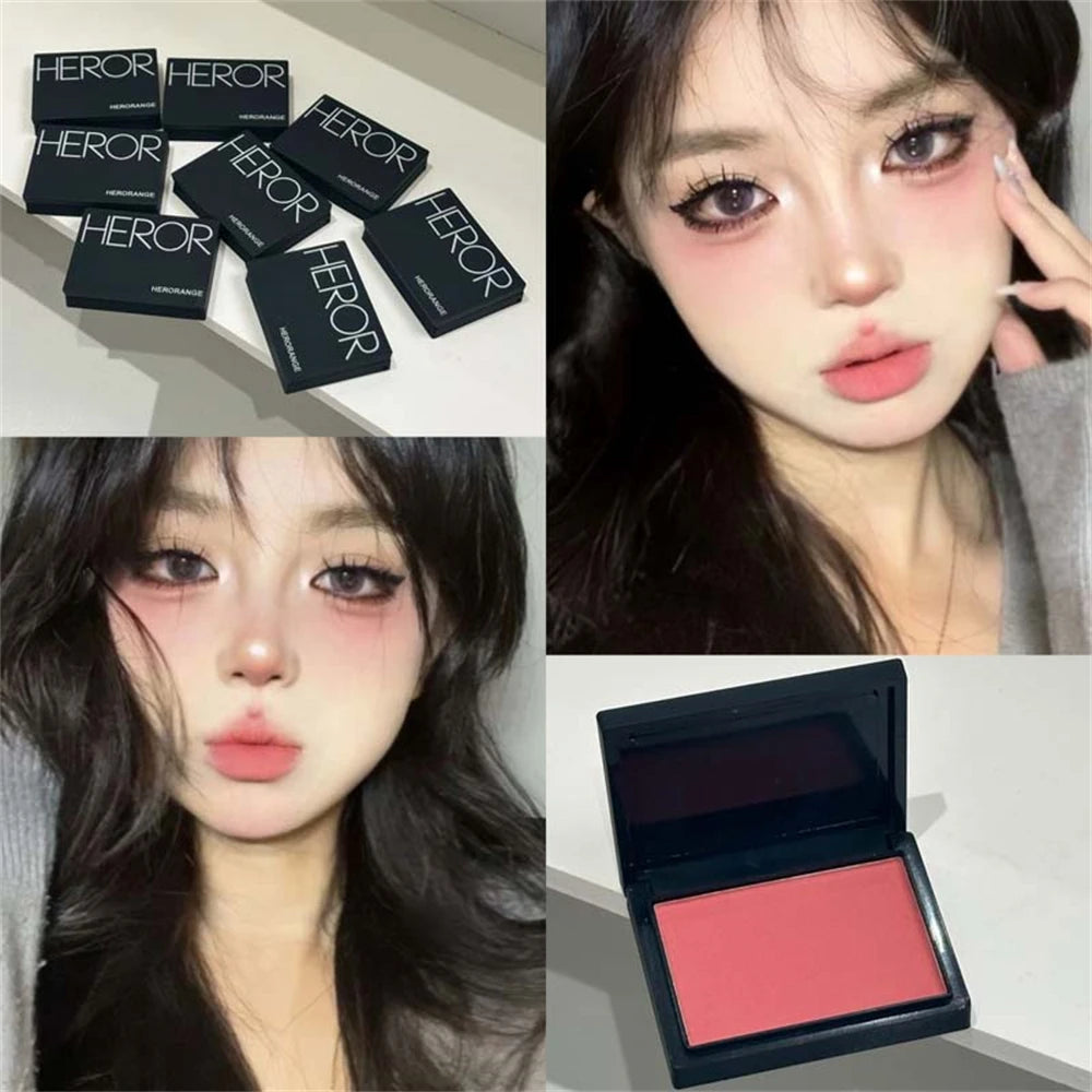 Low Saturation Silky Bean Paste Red Rouge Powder Single Color Natural Matte Cheek Blush Makeup Face Contouring Cheek Tint