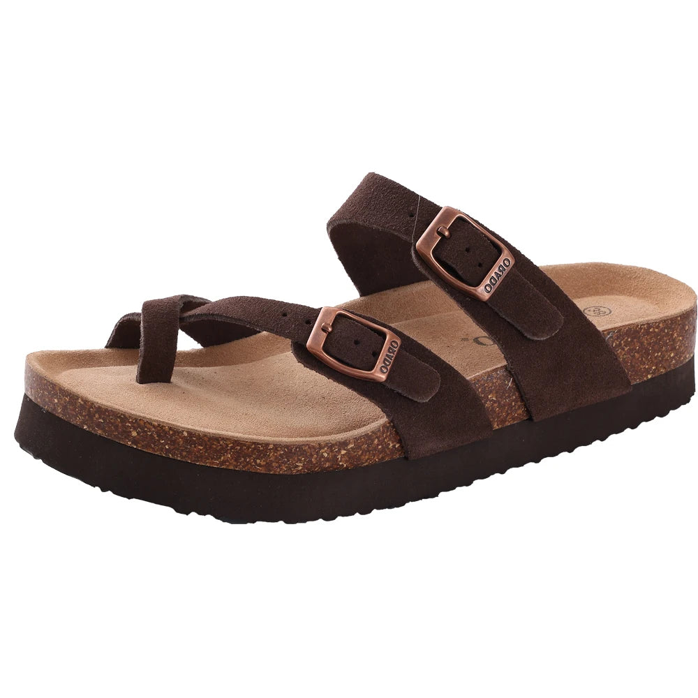 Shevalues Cork Sole Slippers For Women Men Classic Suede Summer Sandals With Arch Support Fashion Orthopedic Beach Cork Shoes