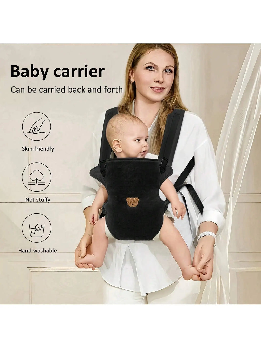 1-Piece Ergonomic Multifunctional Baby Carrier - 4-in-1 Portable Baby Travel Gear, with Adjustable and Comfortable Front and Back Straps, the Perfect Baby Shower Gift for Your Baby.