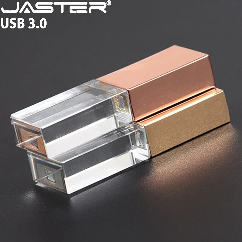 JASTER USB 3.0 Flash Drive Rose Gold Crystal Custom 3D Logo Pen Drive Wedding Cool Gift Pendrive Black Memory Stick 128GB 64GB