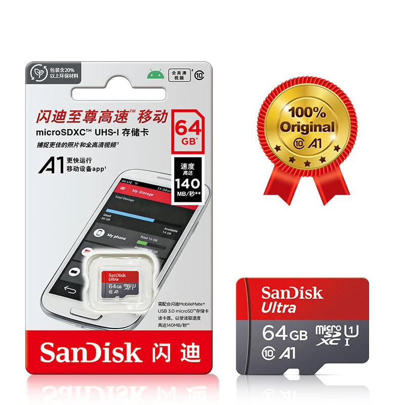 SanDisk Micro SD Card 128GB 32GB 256GB Memory Card 64GB Class 10 A1 Cartao De Memoria for Smartphone/Tablet