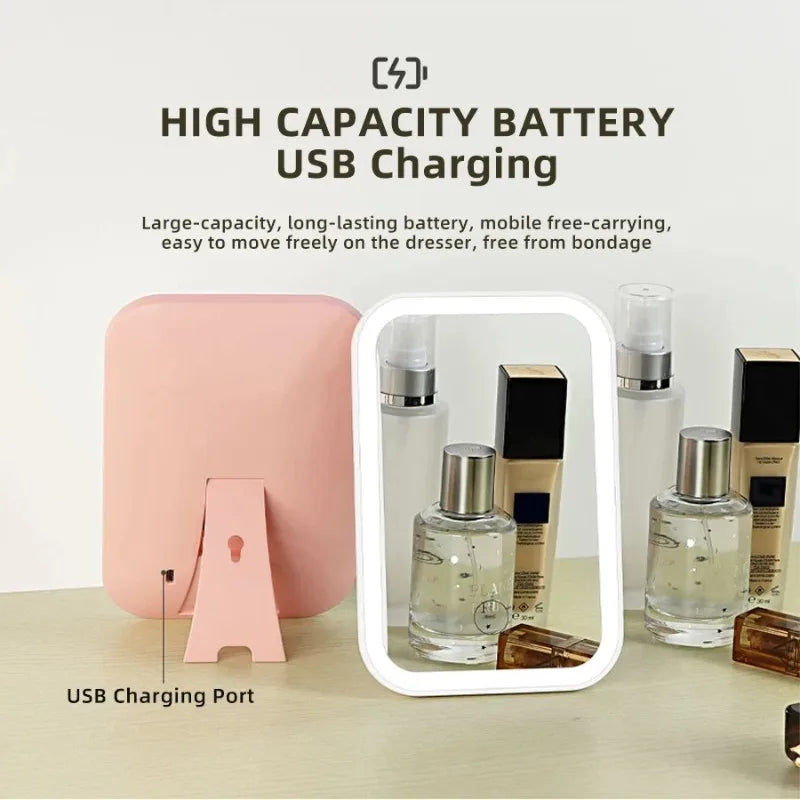 LED Touch Screen Makeup Mirror Folding Mirror Lighted Makeup Mirror 3 Colors Light Modes USB Rechargeable Cosmetic Mirror