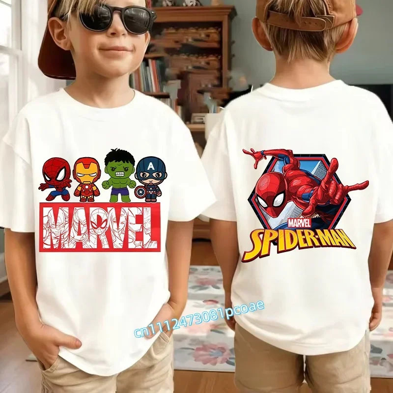 Kids Summer Cute Spider-Man Print Children's Short-Sleeved T-Shirt for Girls Boys 100% Cotton - Fashionable Short Sleeve