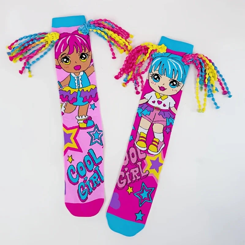 Girls Long Knee-High Socks Fun 3D Design Novelty Vibrant Colors Non-Thermal Regular Thickness Kids Stockings
