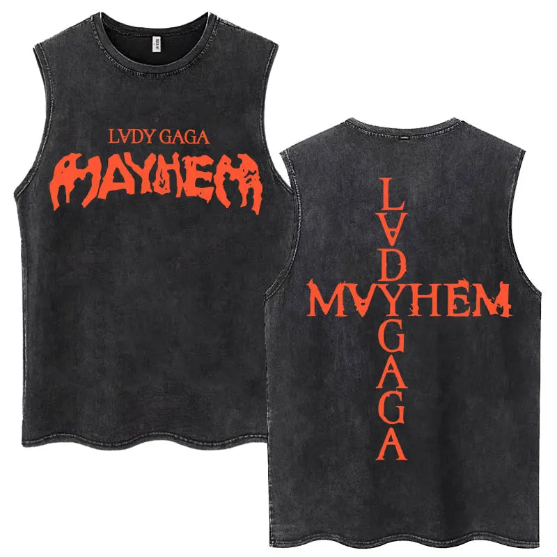 Lady Gaga The Mayhem Ball Tour 2025 Washed Tank Tops Fashion Men Women Vintage Y2K Sleeveless T Shirt 100% Cotton Oversized Tees