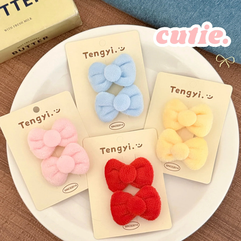 2/8 Pcs Cute Plush Tie Hair Clip Set with Side Clips for Student Decoration and Broken Hair Clips
