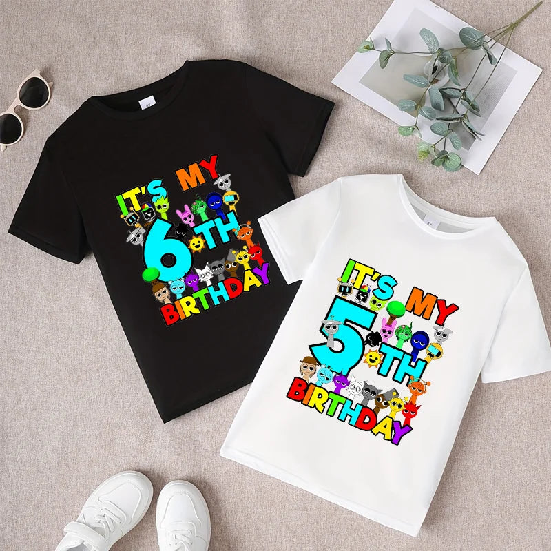 Summer Short Sleeves Sprunki Incredibox Print Children T-shirts Kids Clothes Boys Girls Cotton Tees Tops Birthday Party Gifts
