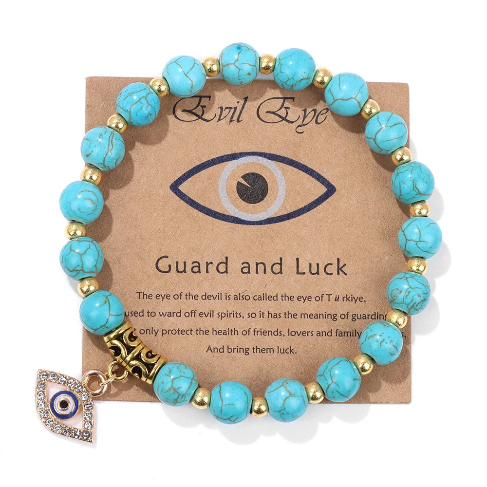 Green Aventurine Stone Card Bracelet Turkish Evil Eye Pendant Bracelets For Women Men Luck Protection Pray Meditation Jewelry