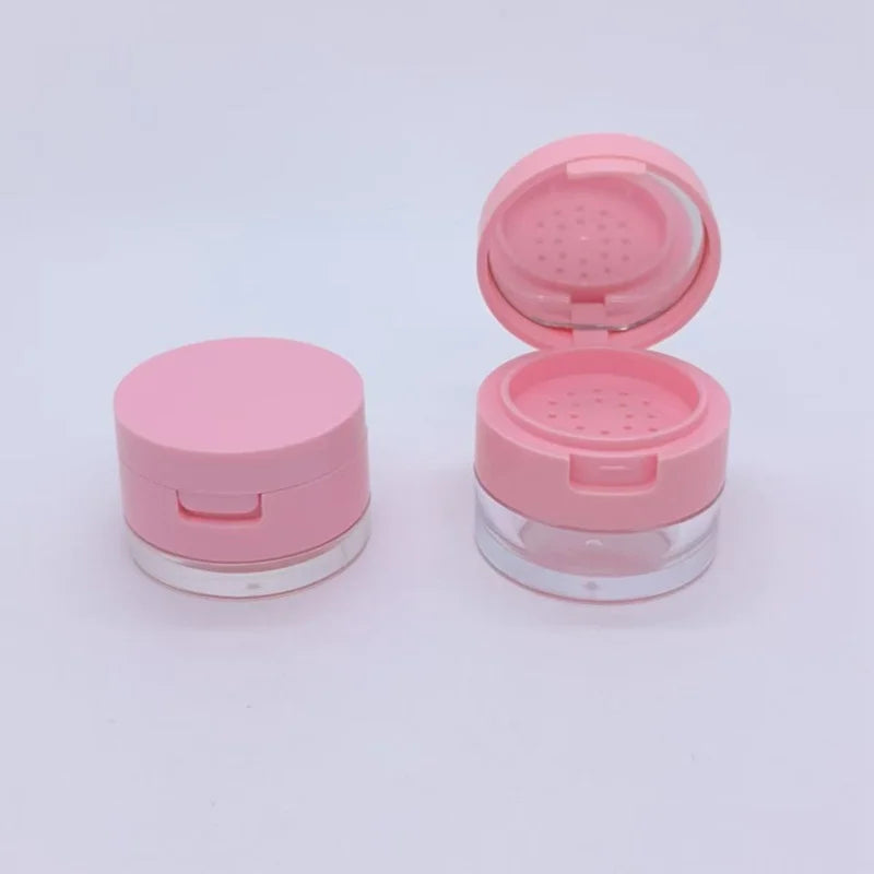 1pc Portable Plastic Powder Box Empty Loose Powder Container With Sieve Mirror Cosmetic Sifter Loose Jar Travel Makeup Container