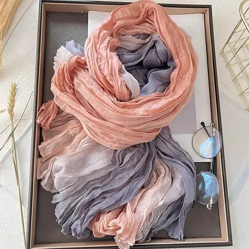 2025 Cotton Hemp Pleated Scarves Women's Gradient Color Linen Scarf  Fashionable Trend Fold Shawl Windproof Sand Proof Headscarf