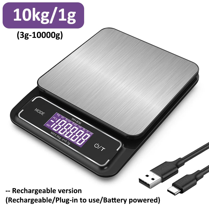 6kg/0.1g 10kg/1g Digital Electronic Kitchen Scale LCD Display Fully Waterproof Stainless Steel Measuring Weighing Baking Tool