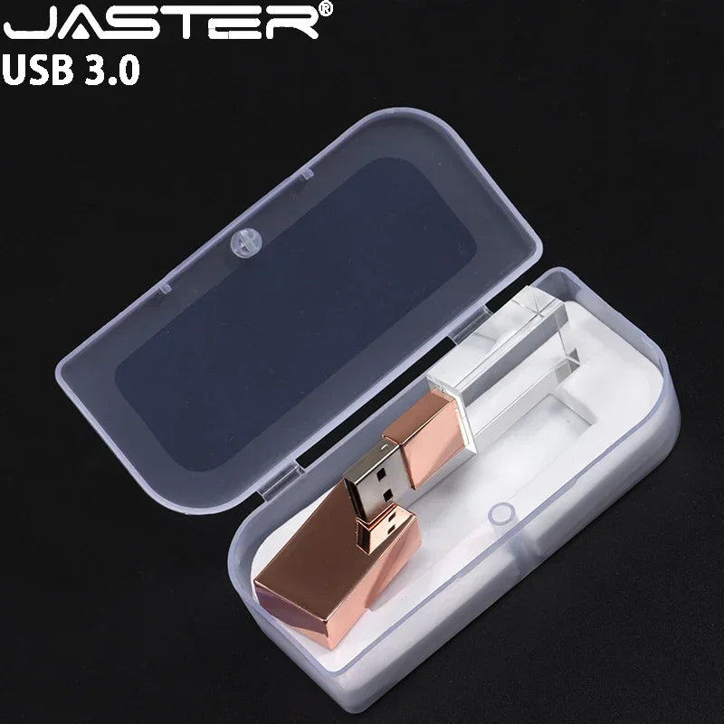 JASTER USB 3.0 Flash Drive Rose Gold Crystal Custom 3D Logo Pen Drive Wedding Cool Gift Pendrive Black Memory Stick 128GB 64GB