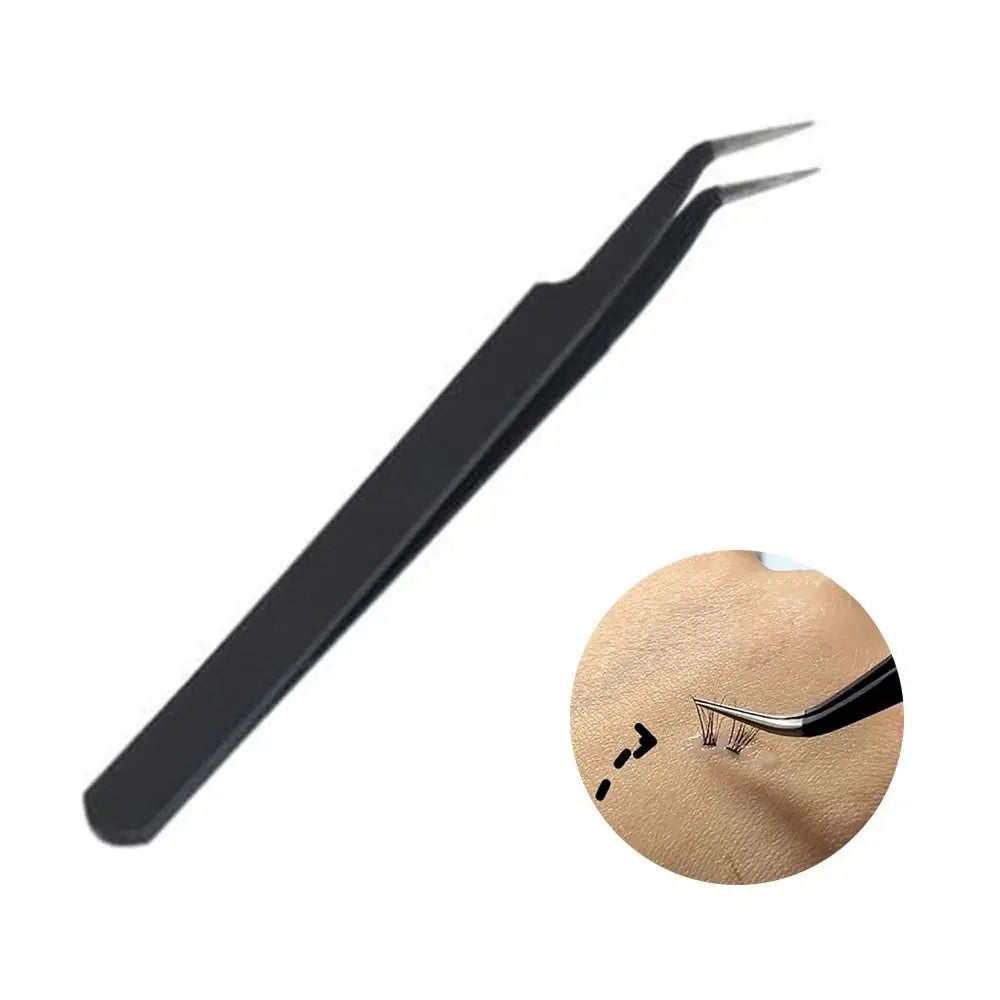 Hot Straight Tweezers Curved Stainless Steel Eyelash Curler Black Eye Makeup Tools Eyelash Extension