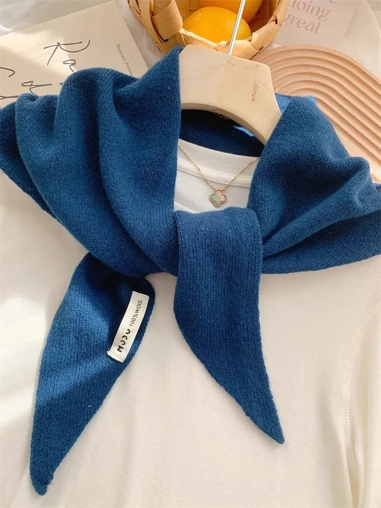 Korean Stripe Triangle Scarf 100% Wool Triangular Scarf Men Women British Niche Headscarf Knitted  Multi-functional Warm Scarf