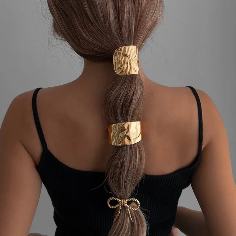 Fashion Irregular Geometric Hair Ties Elastic Hairband Punk Metal Hair Bands Rope Women Bowknot Ponytail Holder Hair Accessories
