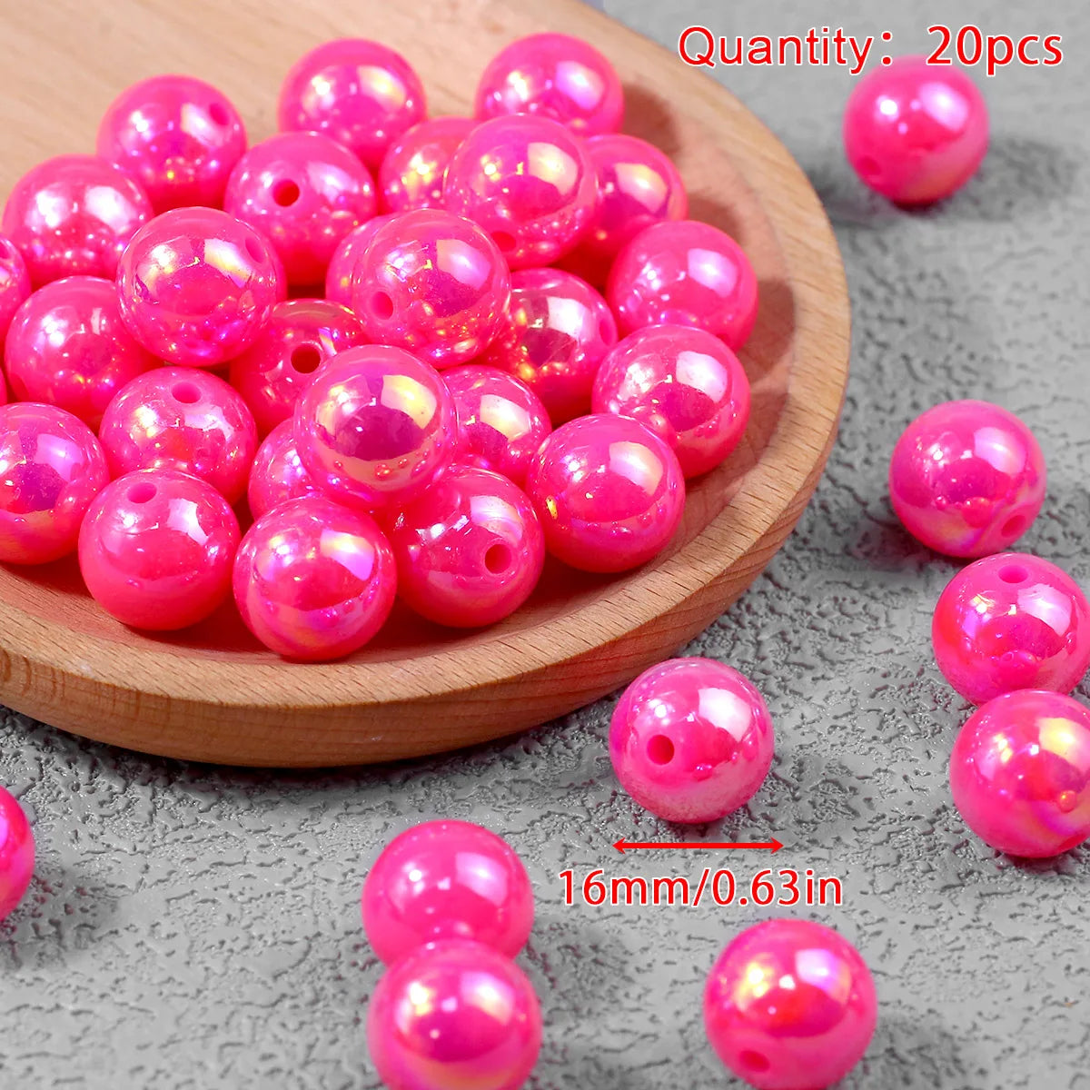 Pen Beaded Acrylic Round Loose Beads AB Color 16mm 20Pcs for Jewelry Making Handmade Craft Supplies Bracelet Necklace Earring