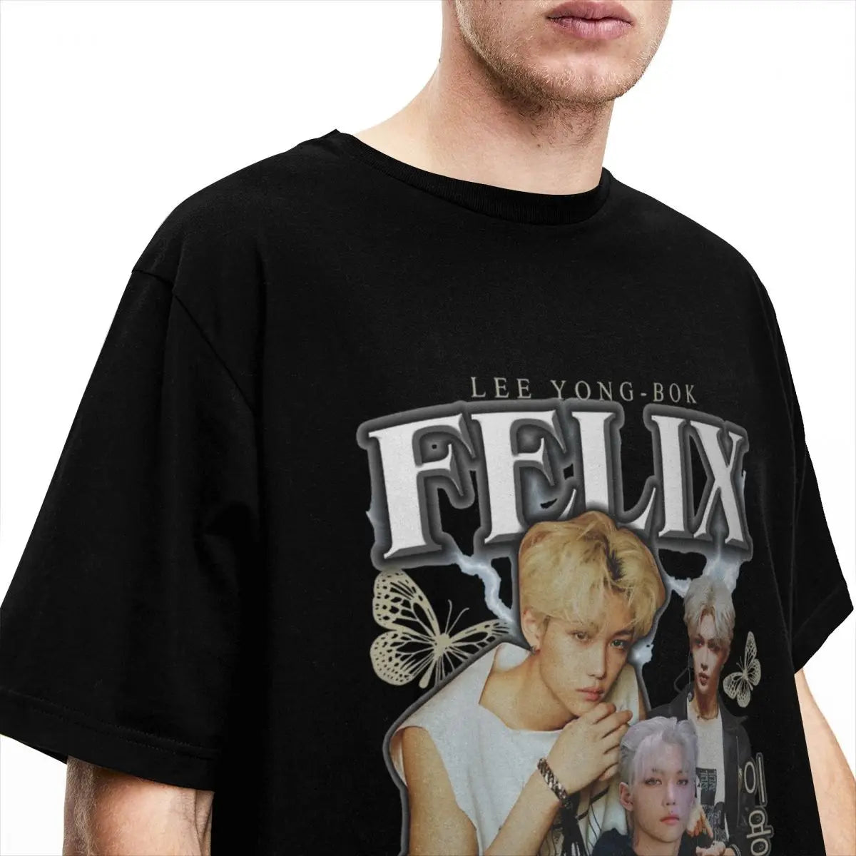 Men FELIX Korean Kpop Singer T Shirts Idol Cotton Clothing Summer Vintage Short Sleeve T-Shirt O Neck Harajuku Tshirt